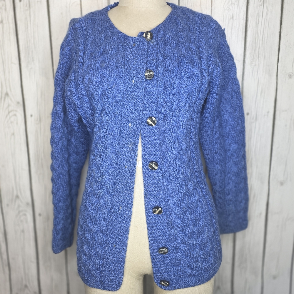 Vtg Connemara Knitwear Merino Wool Cardigan Made in Ireland Blue L